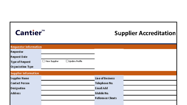 Cantier Supplier Accreditation Request Form 2025 - Studocu