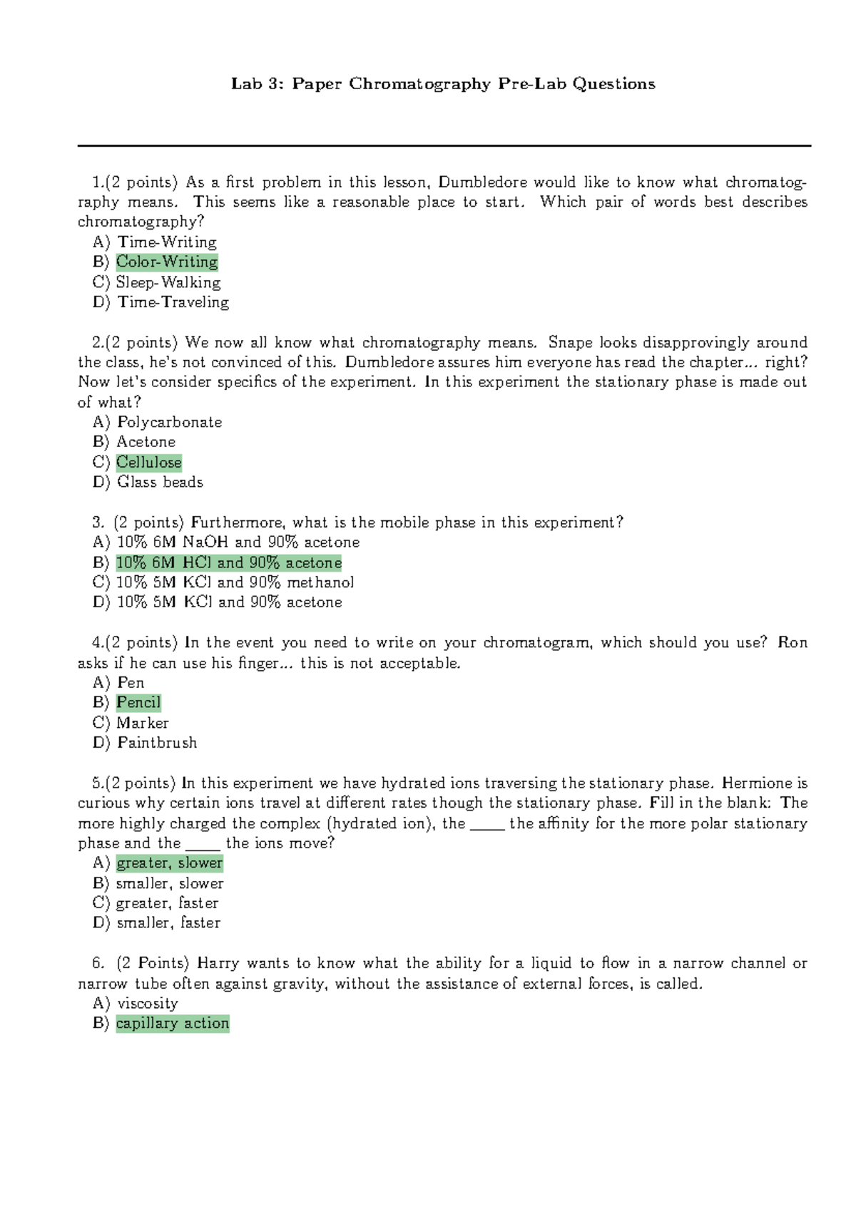 Lab 3 Pre Lab - Pre Lab 3 (Virtual Lab) - Lab 3: Paper Chromatography ...