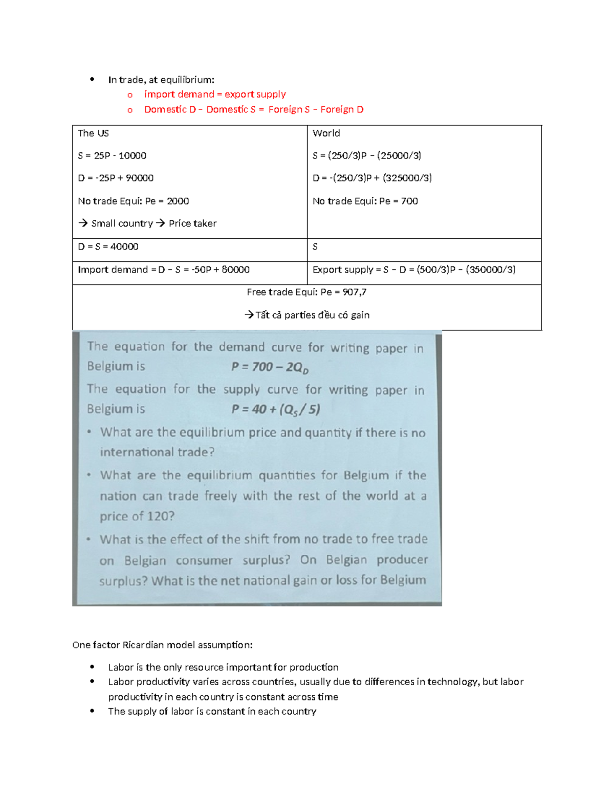 International economics note - In trade, at equilibrium: o import ...