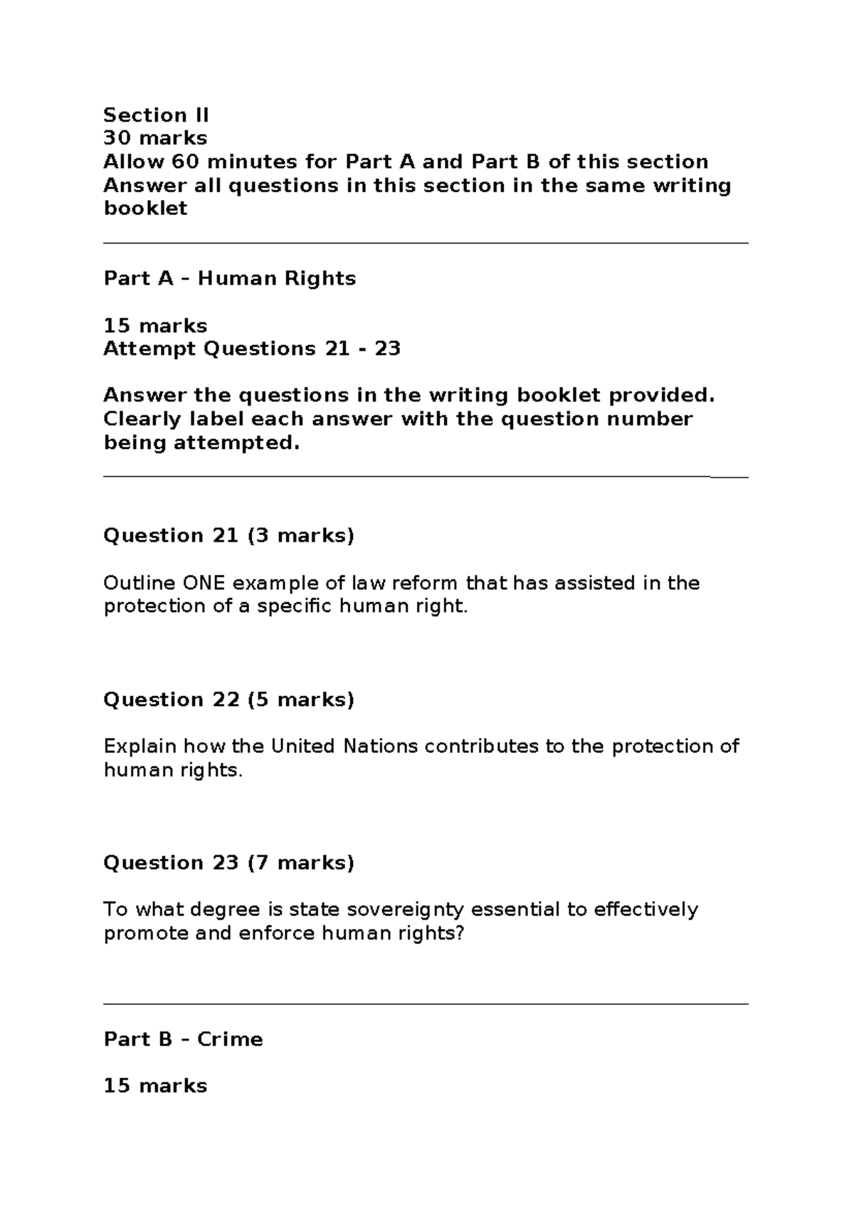2021 HSC Legal Studies Trial Exam: Human Rights & Crime Sections - Studocu