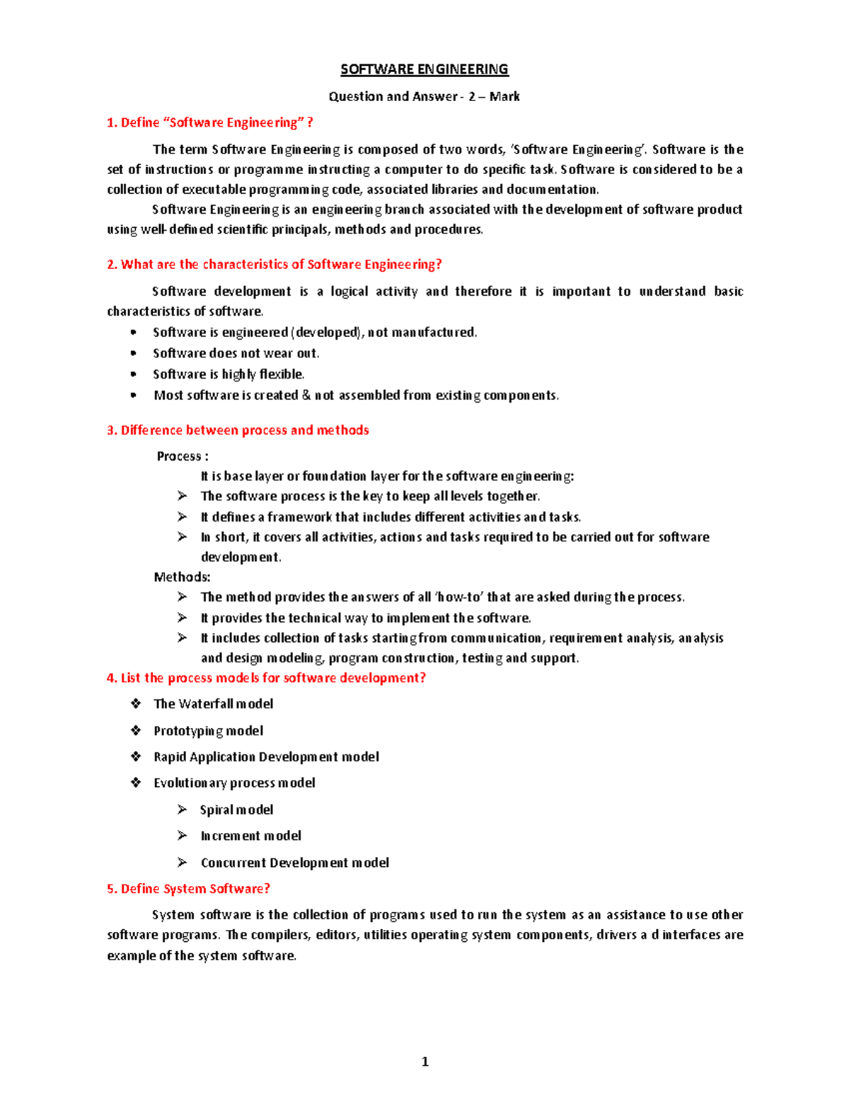 Software Engineering - UNIT -1 - SOFTWARE ENGINEERING Question and ...