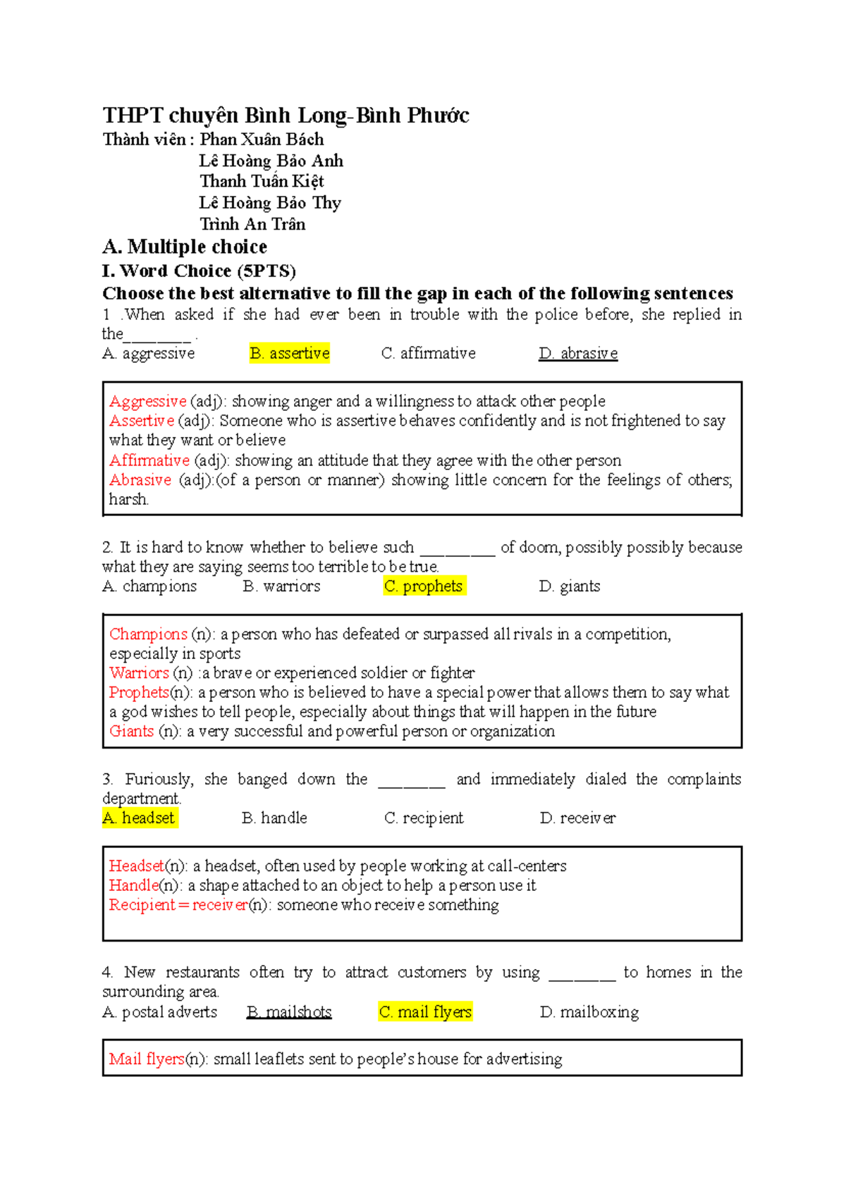Multiple choice questions and answers for English language proficiency ...