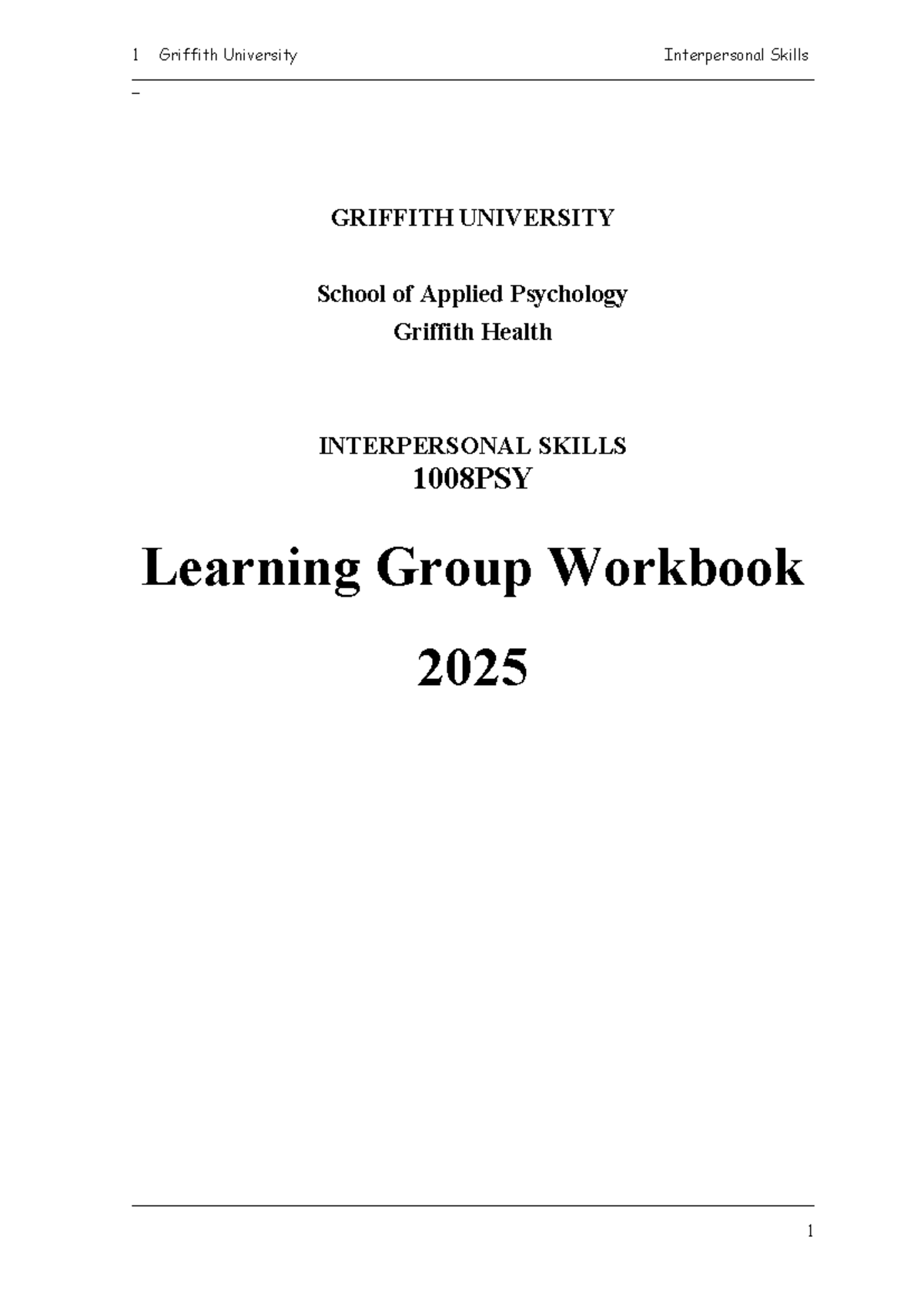 1008PSY Interpersonal Skills Learning Group Workbook 2025 - Studocu
