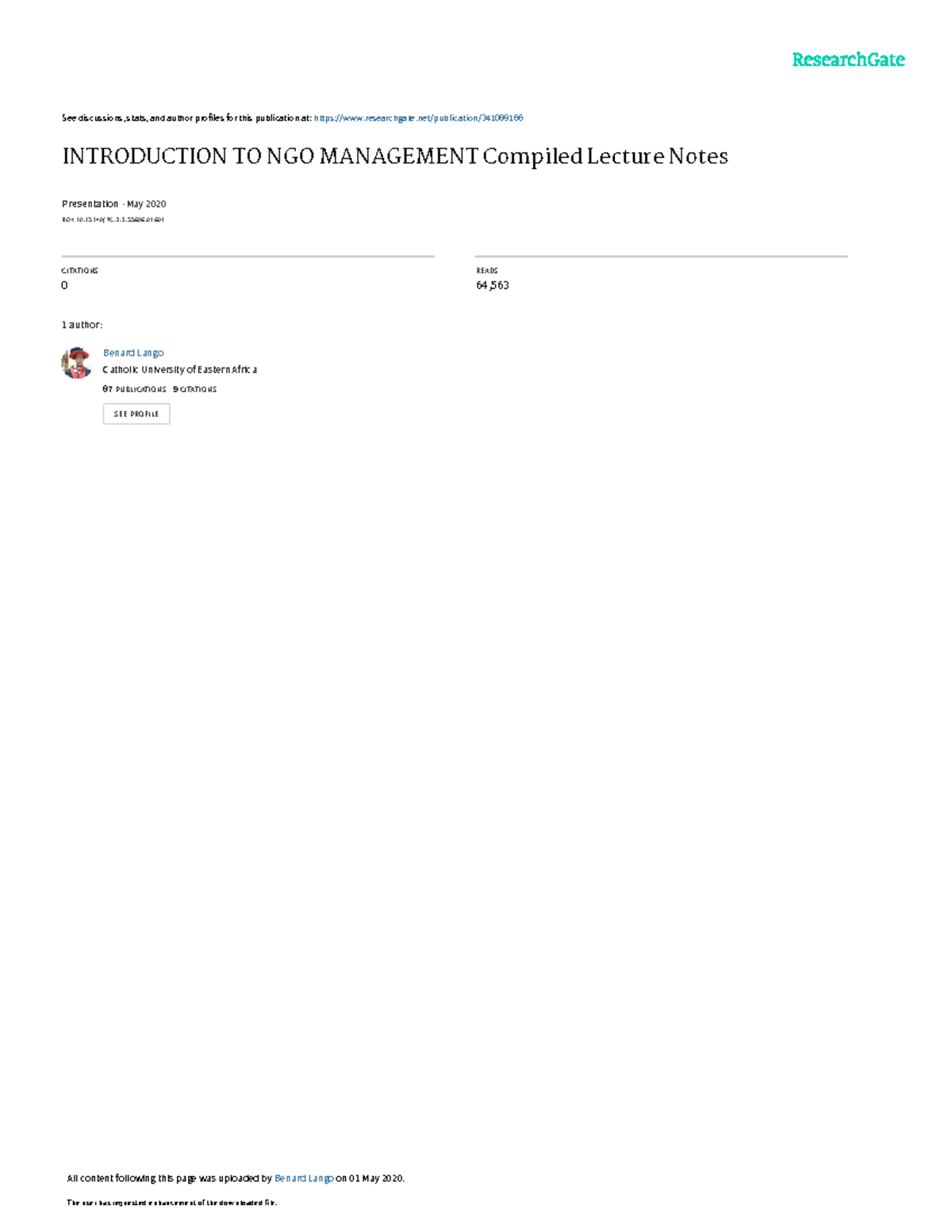 NGO Management Lecture Notes (GM 101) - Compiled by Dr. Benard Lango ...