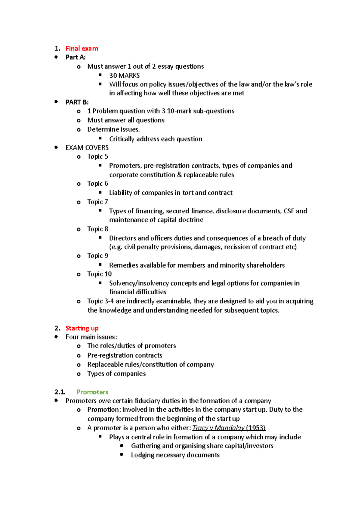 LLB3302 - Final Exam Summary & Key Concepts on Company Law - Studocu