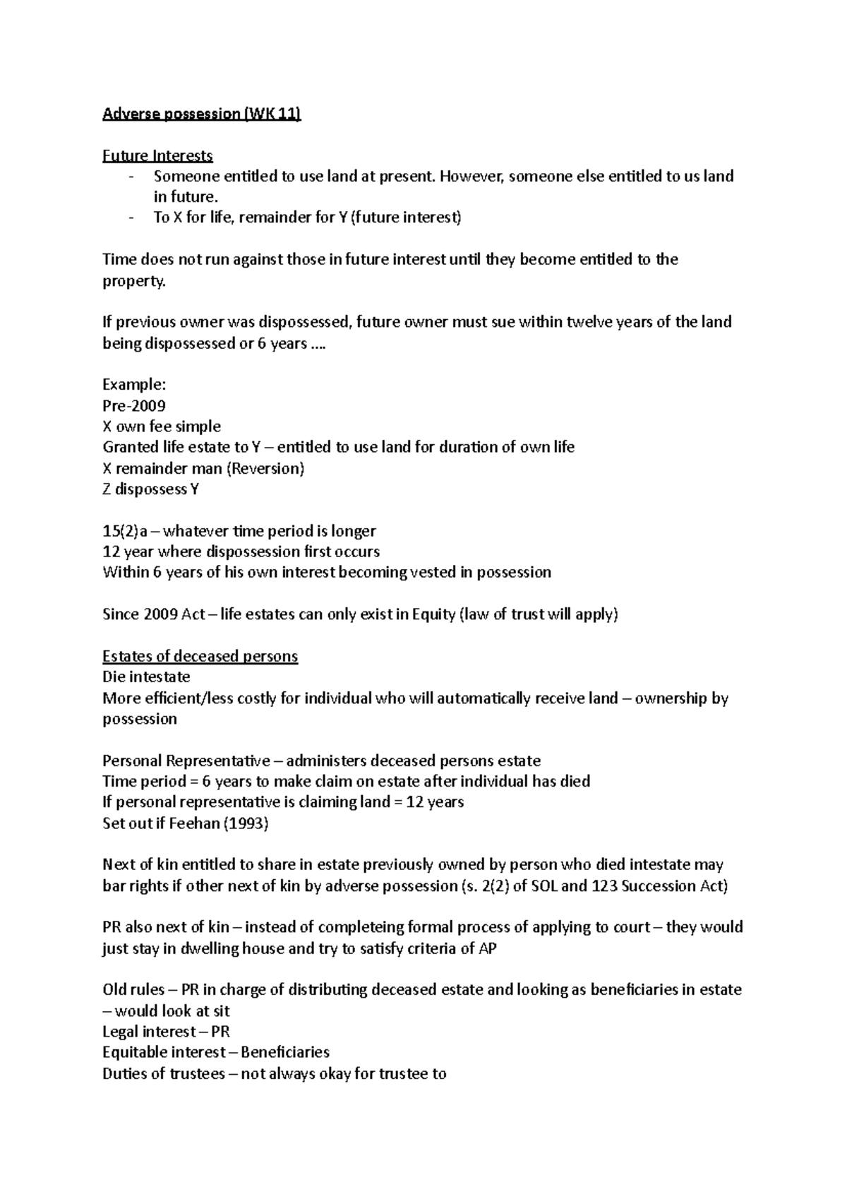 Land Law - Adverse possession - Adverse possession (WK 11) Future ...