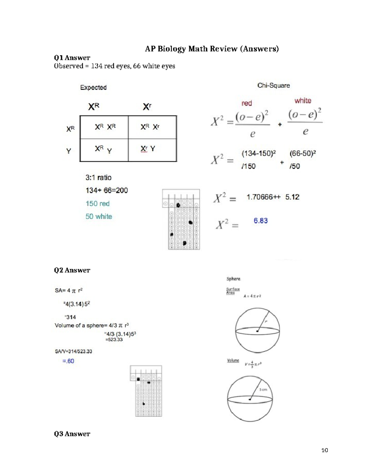 AP Biology Math Review (Answers) - Q1 to Q16 Summary - Studocu