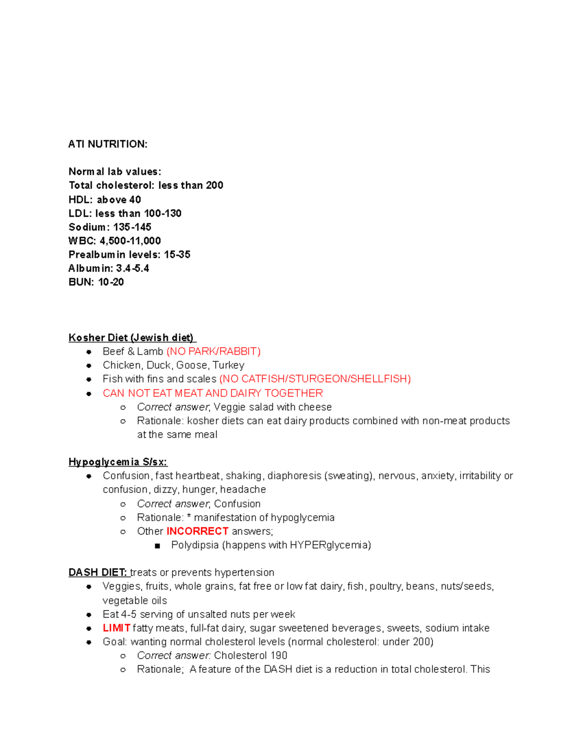 ATI Nutrition Notes: Lab Values, Dietary Guidelines & Interventions ...