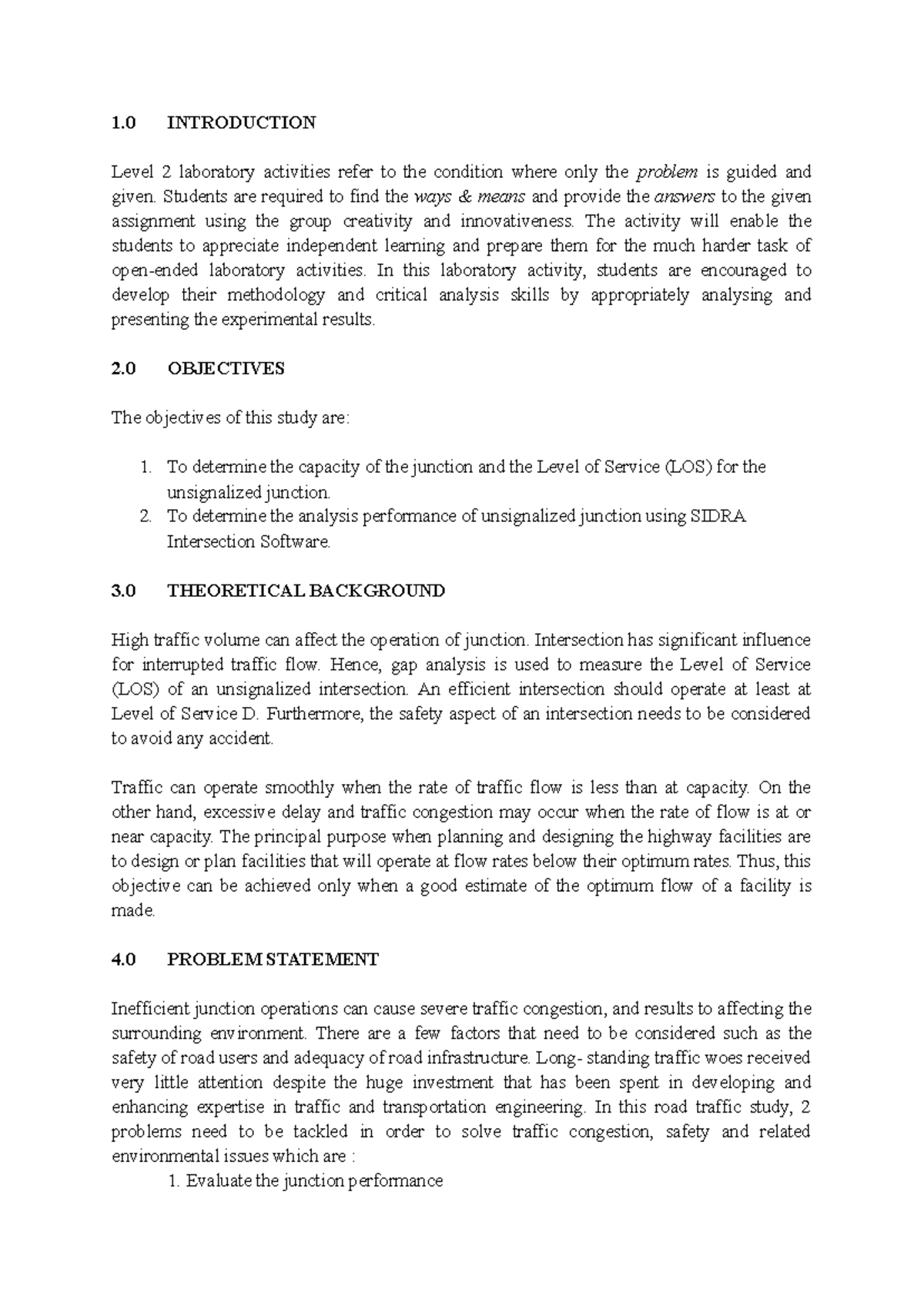 Junction capacity sidra - 1 INTRODUCTION Level 2 laboratory activities ...