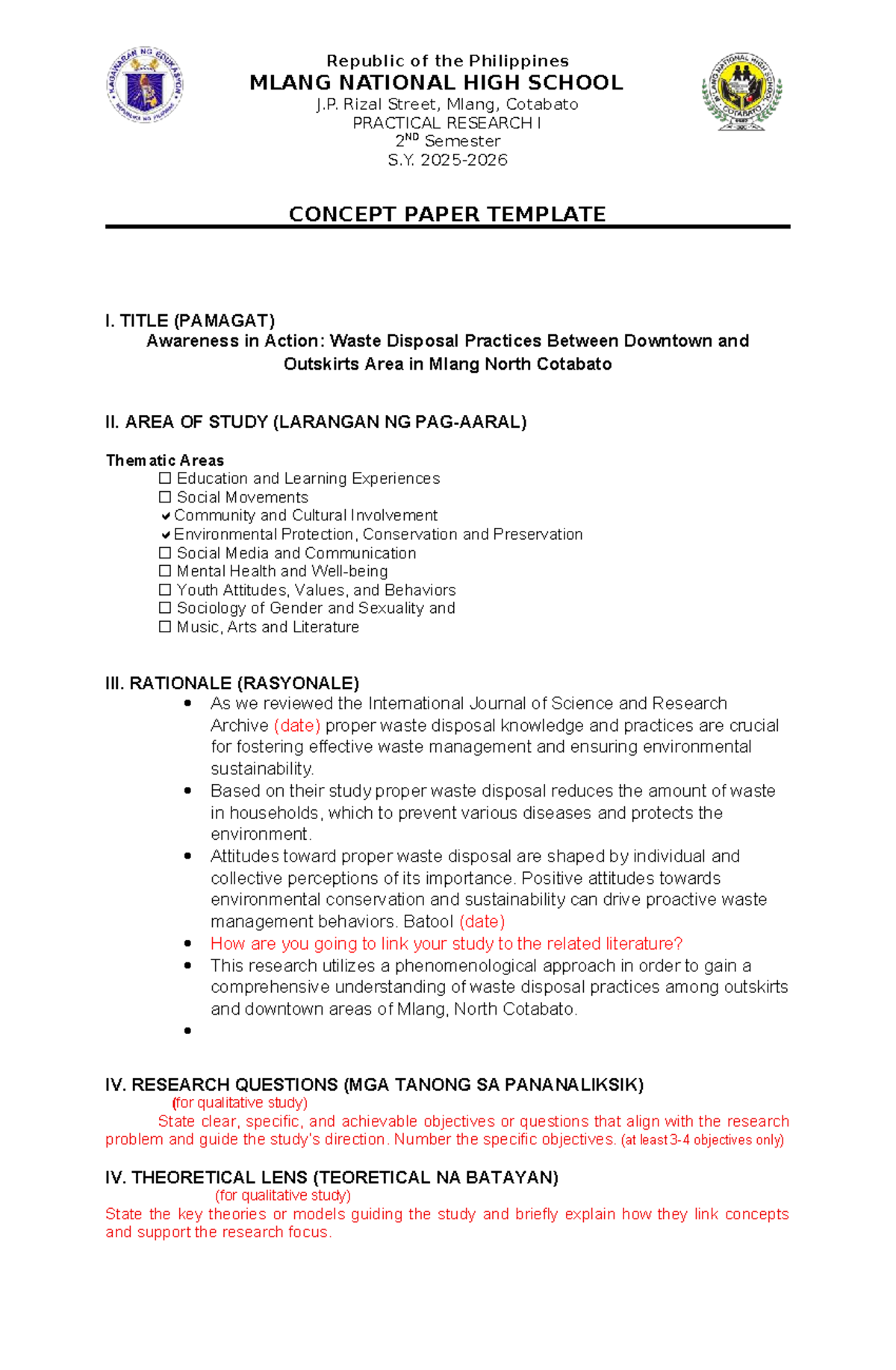 MLANG 2ND SEMESTER: Concept Paper on Waste Disposal Practices - Studocu