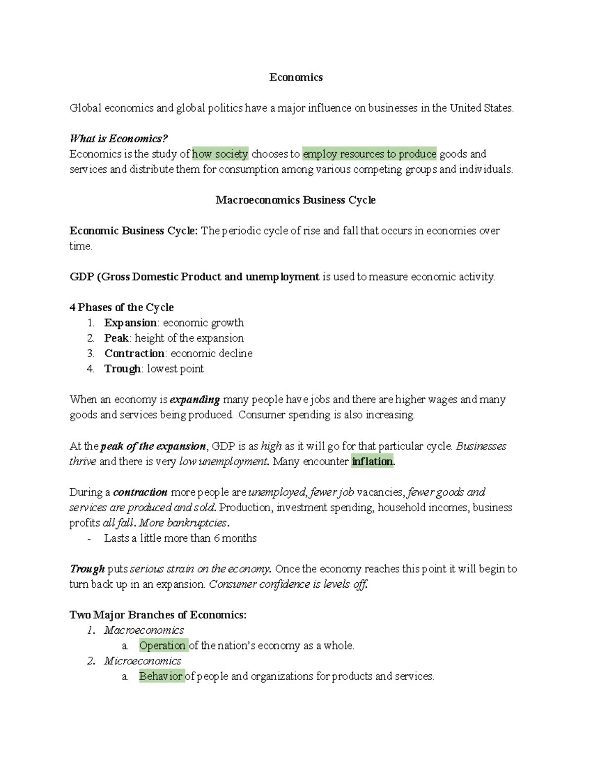 BUS100 - Chapter 2 Notes: Key Concepts in Economics and Business - Studocu