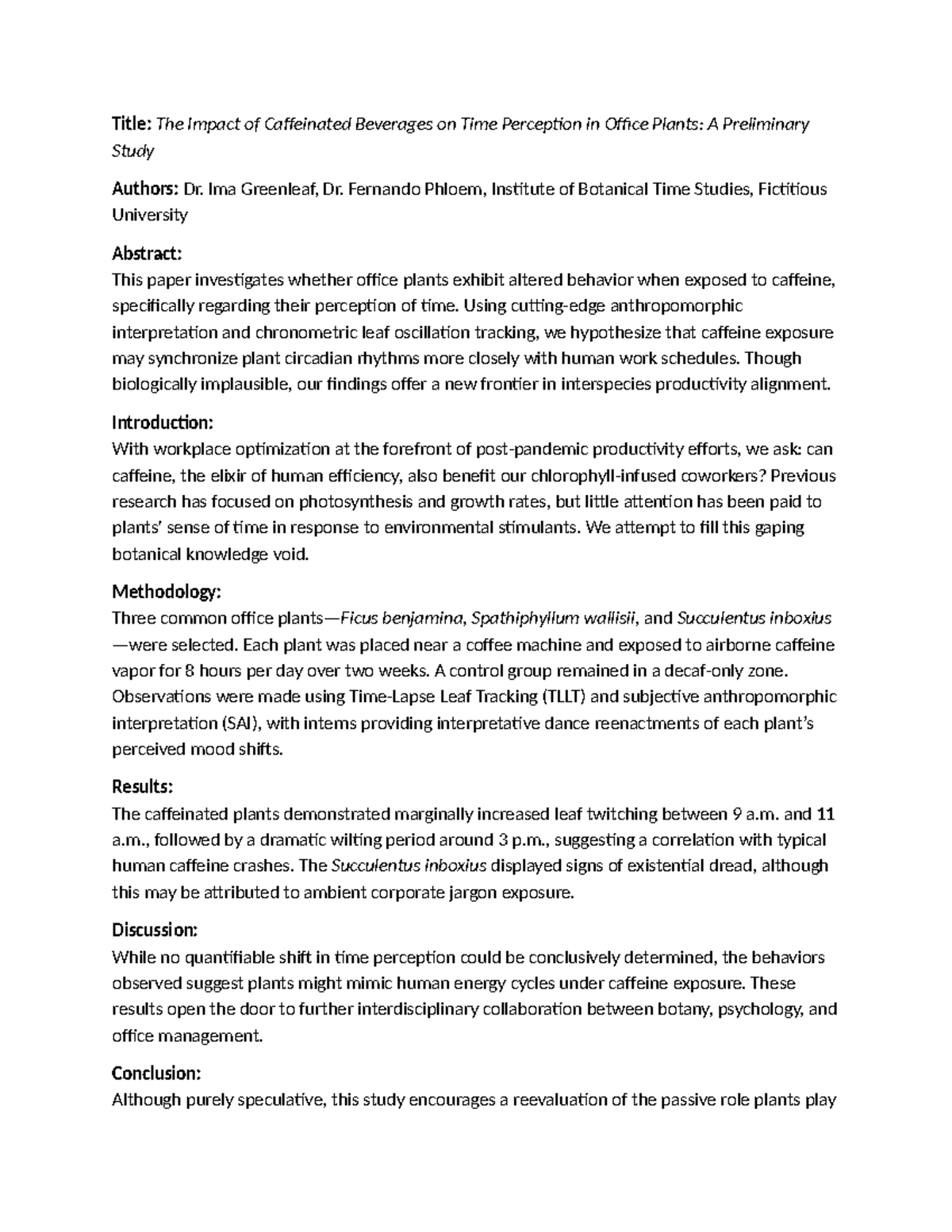 The Effects of Caffeine on Office Plants' Time Perception: A Study ...