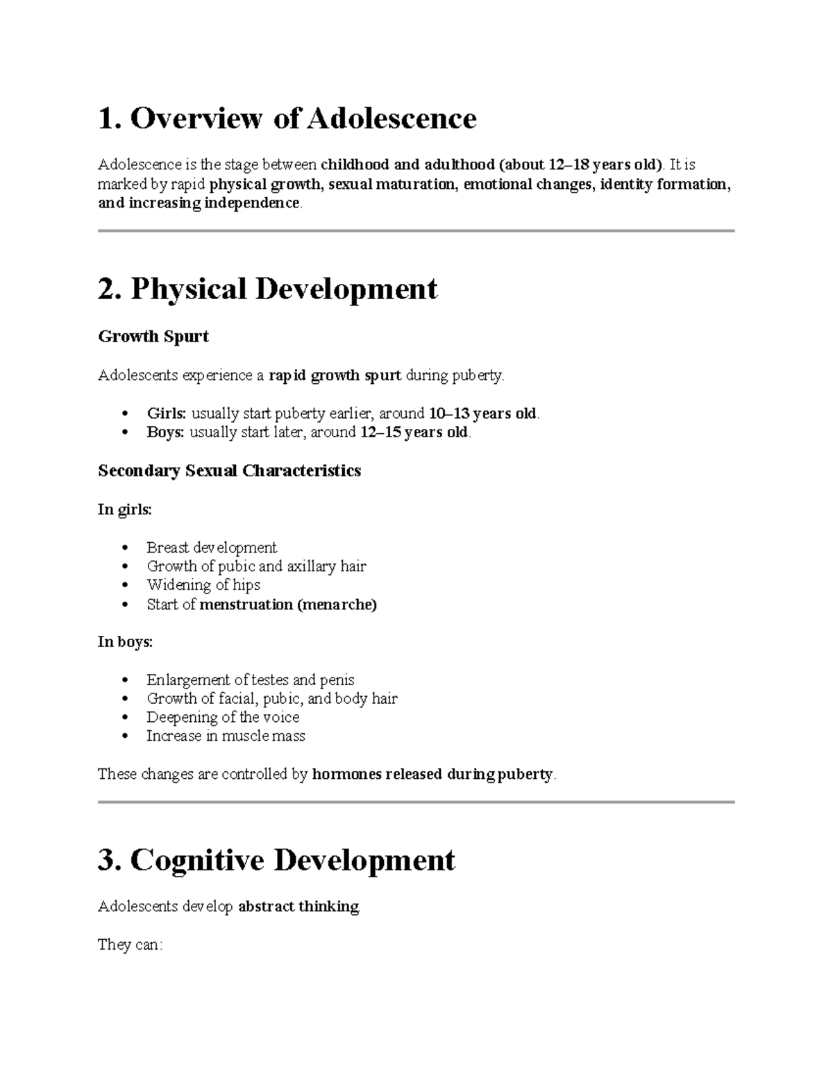 Adolescent Development Overview - Maternal Insights - Studocu