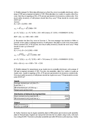 Lecture 6 - Suggested Solutions for Inventory Management Exercises ...
