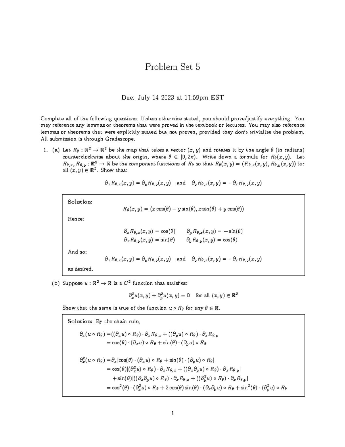 Problem Set 5 Solutions for Math Course - Studocu