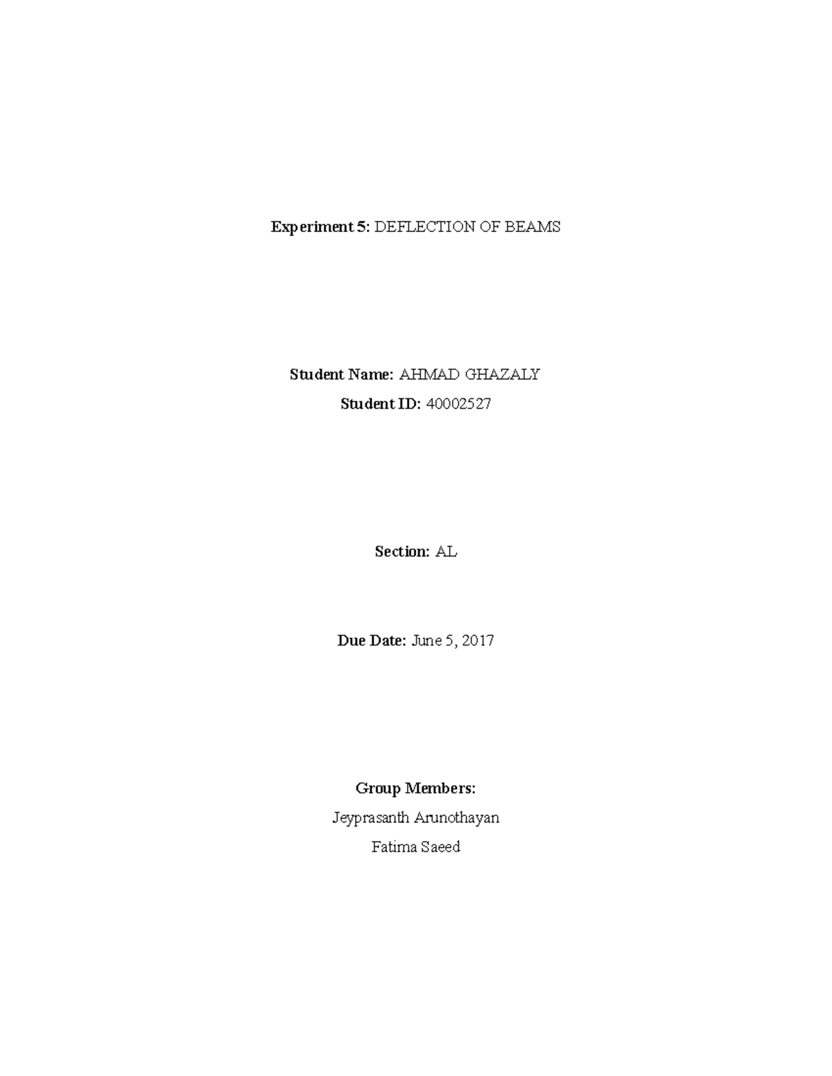 ENGR 244 Lab Report #5: Beam Deflection Experiments and Analysis - Studocu