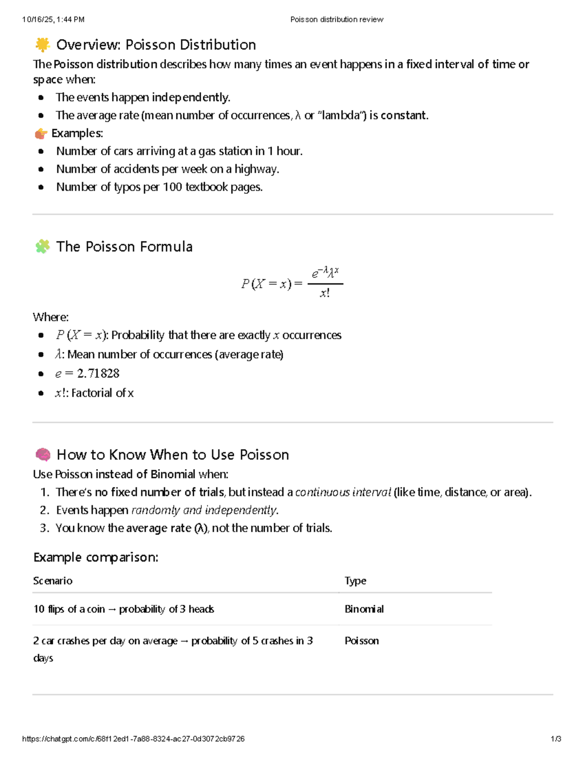 Poisson Distribution Review Notes for Stats 101 - Studocu