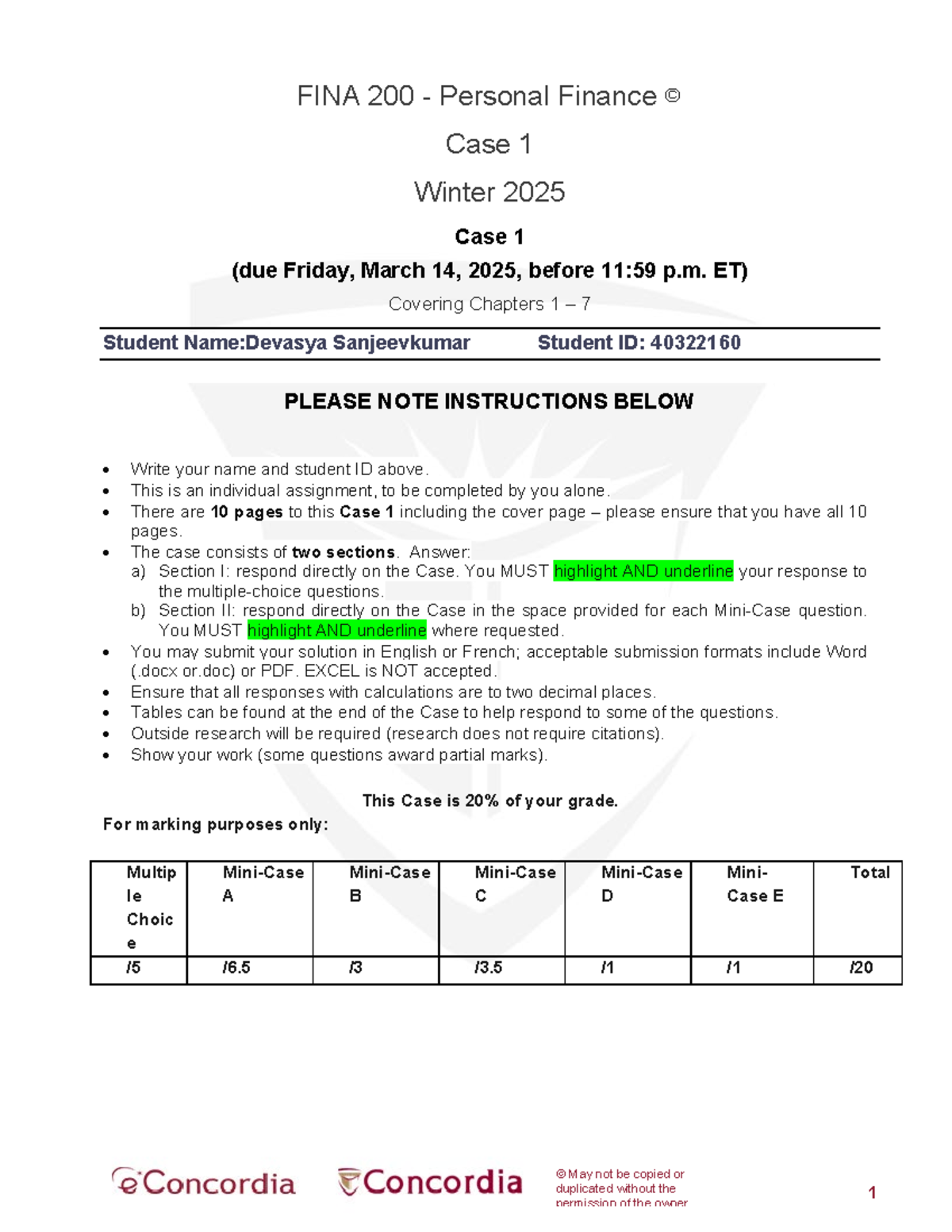 Case 1 Winter 2025 - No idk what to say anymore - 1 © May not be copied ...