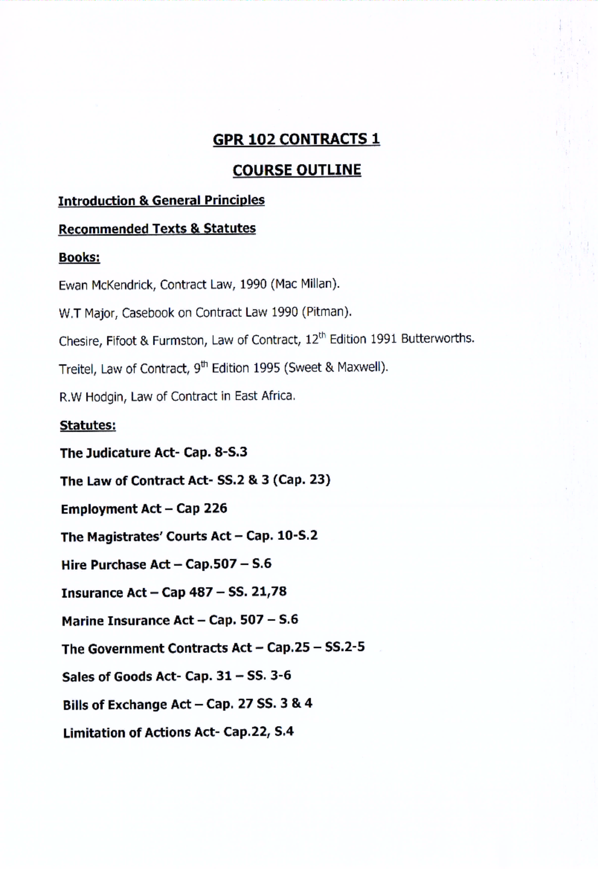 Contracts 1 Course Outline and Key Legal Principles - 241224 12015 2 ...