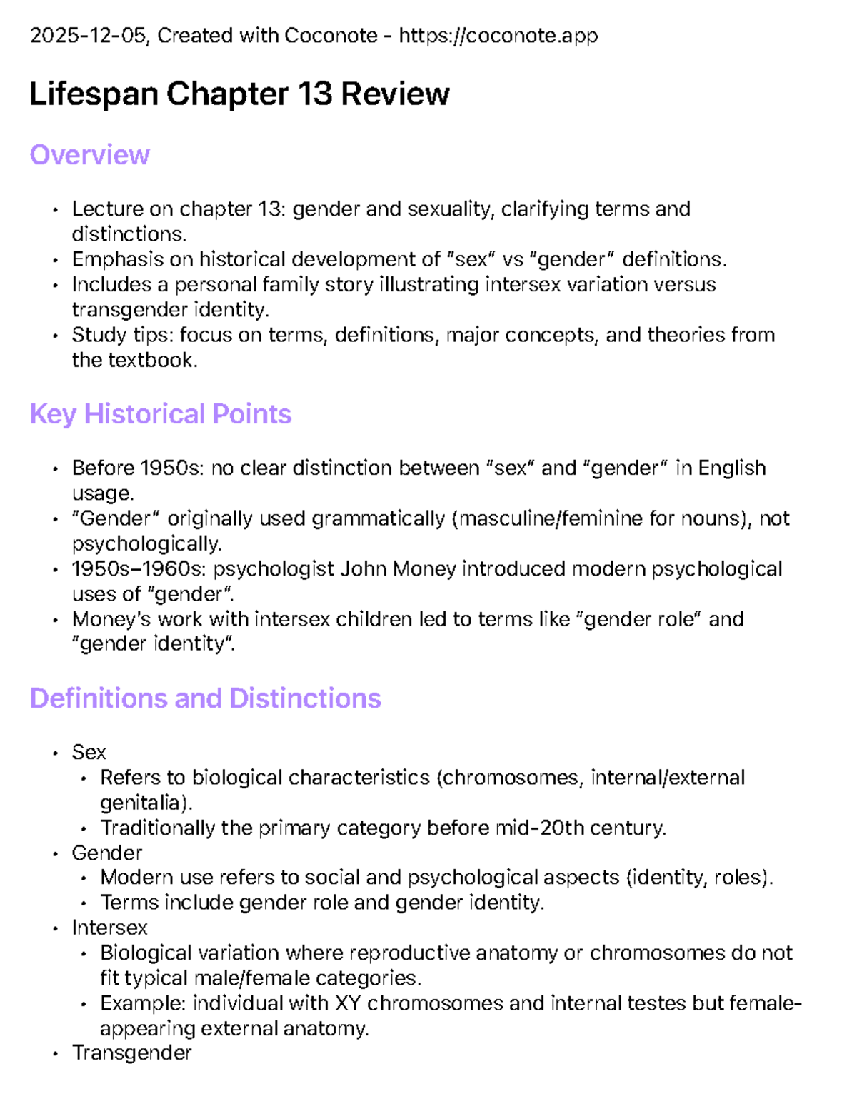 Lifespan PSY 101: Chapter 13 Review on Gender & Sexuality Concepts ...