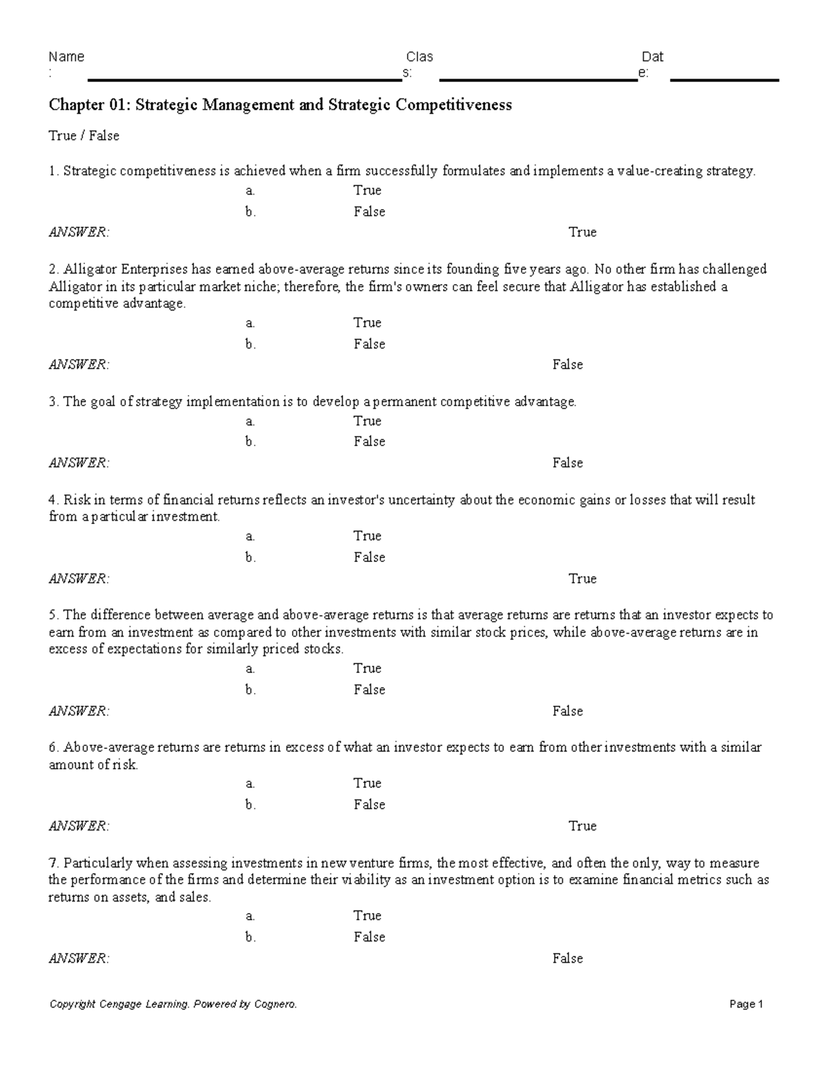 Chapter 01: Strategic Management & Competitiveness - True/False ...