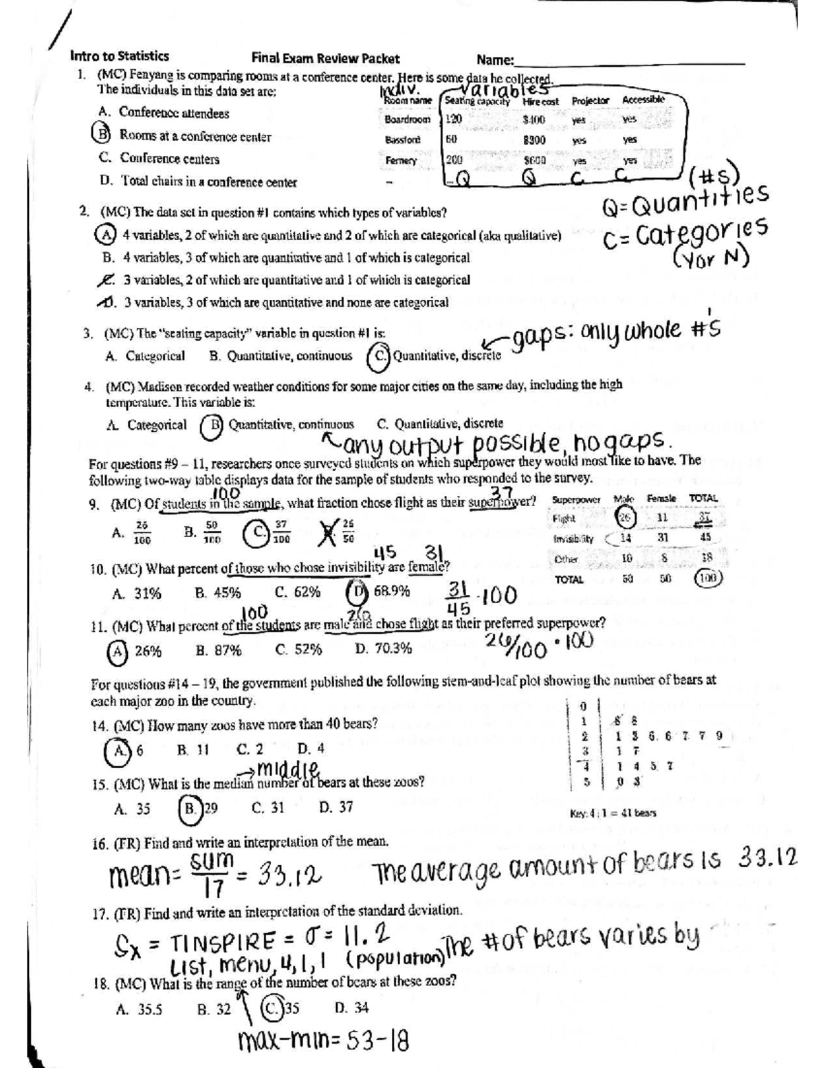 Intro to Statistics Final Exam Review Packet - Studocu