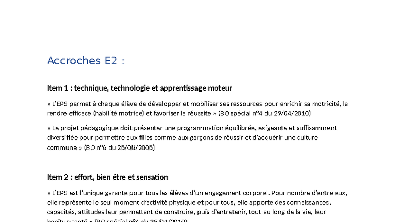 Accroches E2 : Techniques et Enjeux de l'Apprentissage Moteur - Studocu