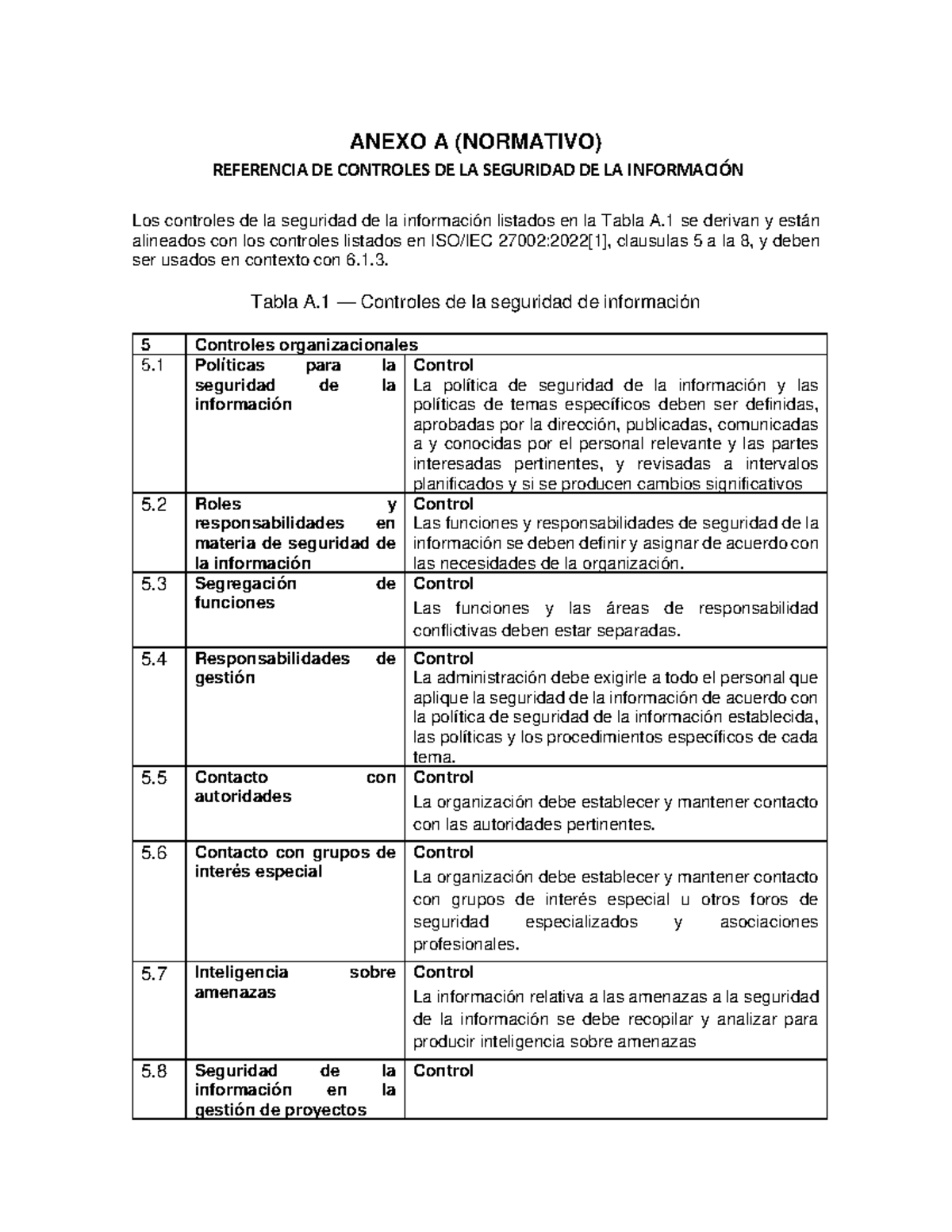 Anexo A: Controles de Seguridad de la Información según ISO 27001:2022 ...