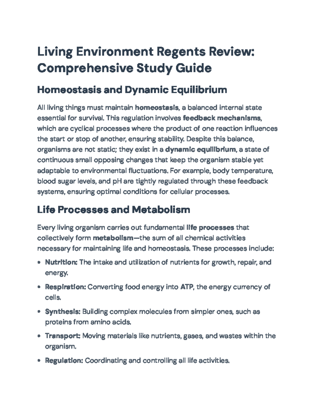 Living Environment Regents Review: Comprehensive Guide (Final Exam ...