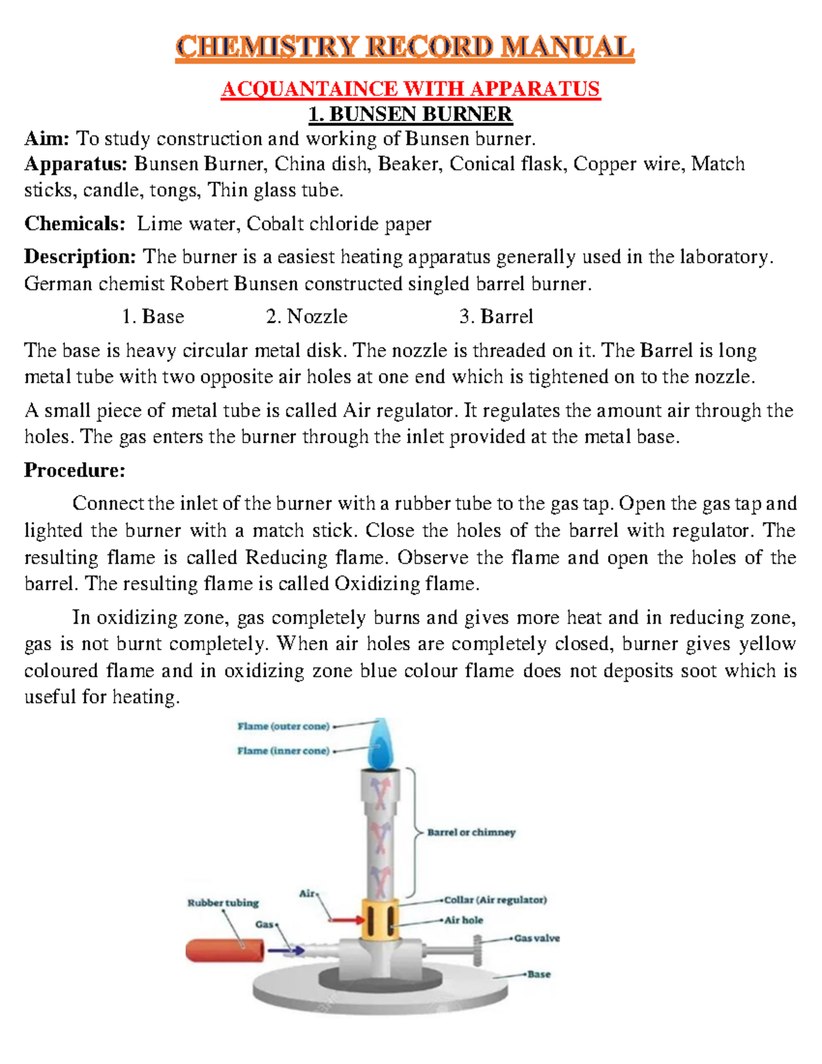 Chemistry Record Manual: Apparatus & Solution Preparation (CHEM101 ...