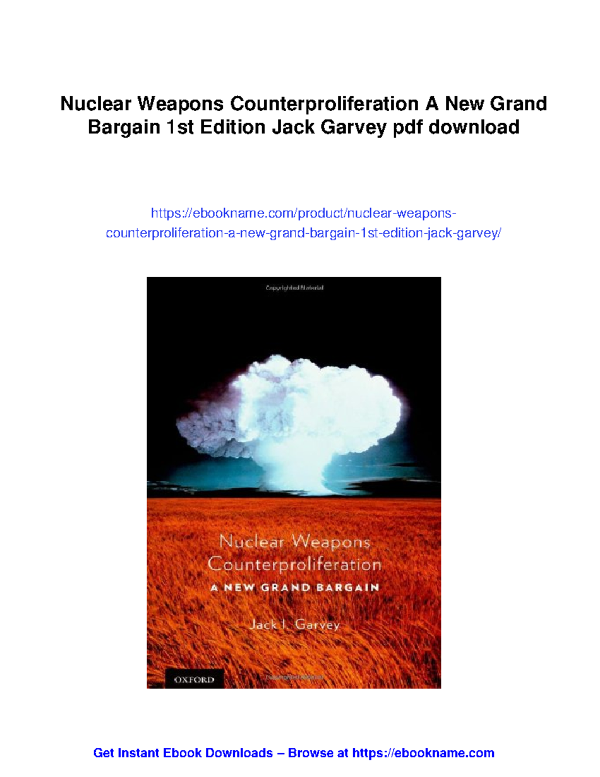 Nuclear Weapons Counterproliferation: A New Grand Bargain (1st Ed ...