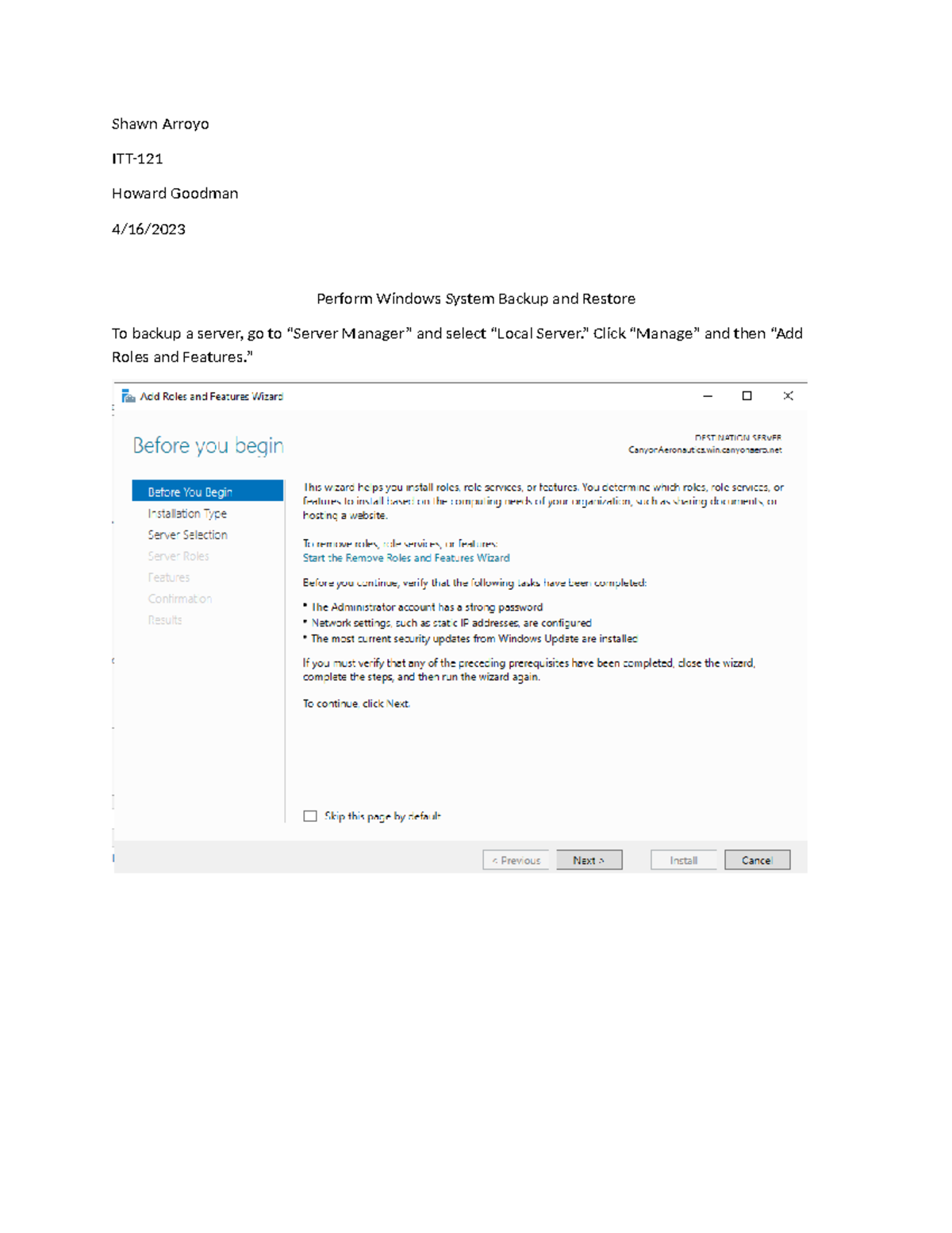 ITT- Windows System Backup & Restore Guide by S. Arroyo - Studocu