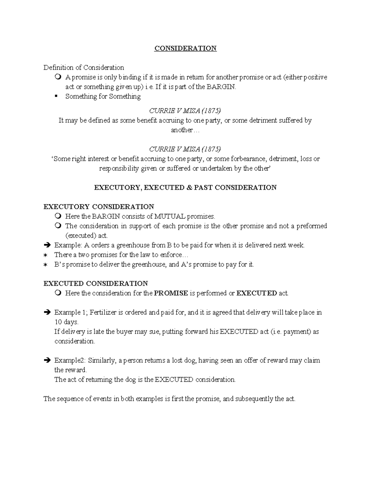 Consideration Law - Summary Notes for Legal Studies (LS 101) - Studocu