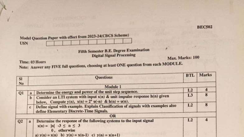 BEC502 Digital Signal Processing Previous Year Question Paper - Studocu