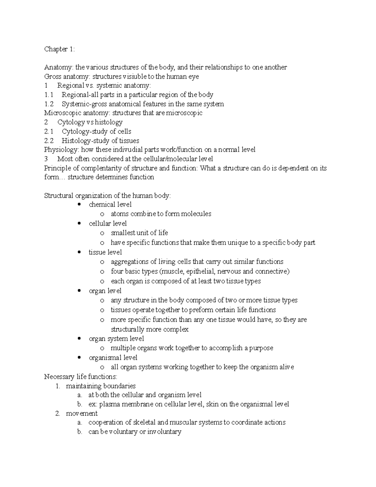 Anatomy Notes: Final Exam Review for BIO 101 Students - Studocu
