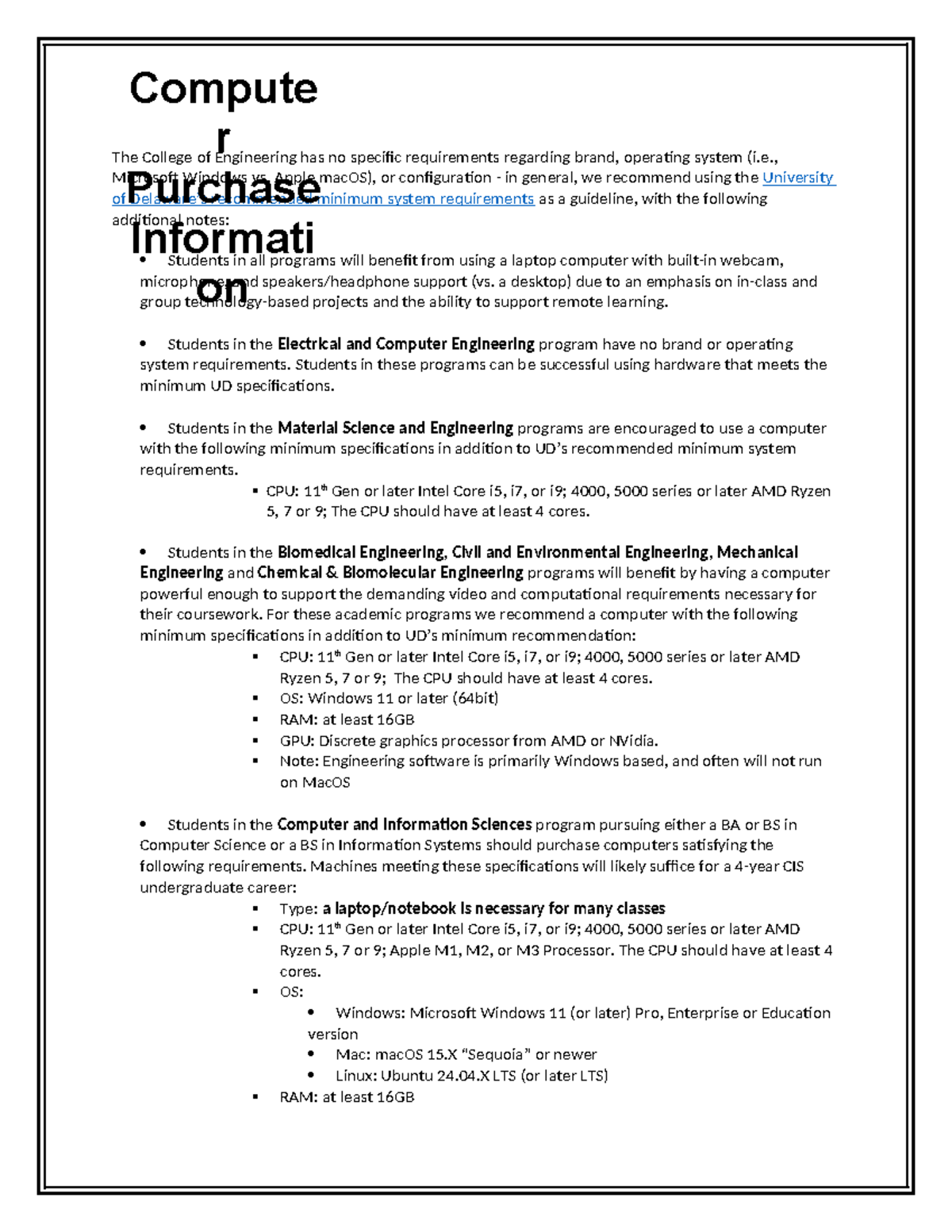 Computer Recommendations for Students 2025 - ENG 101 - Studocu