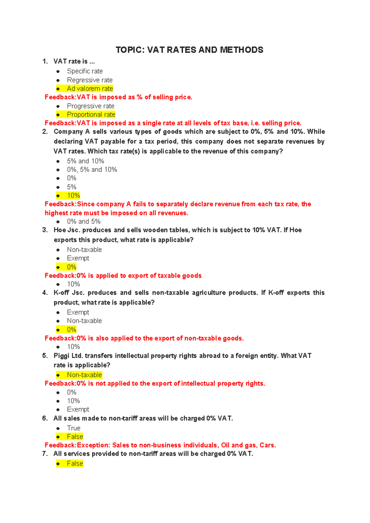 VAT Quiz 3 Answers: Key Concepts and Rates Explained - Studocu