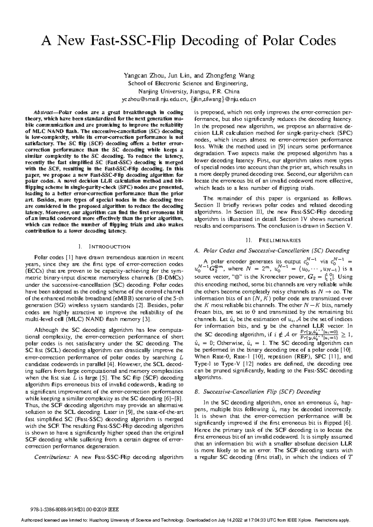 A New Fast-SSC-Flip Decoding Algorithm for Polar Codes - Studocu
