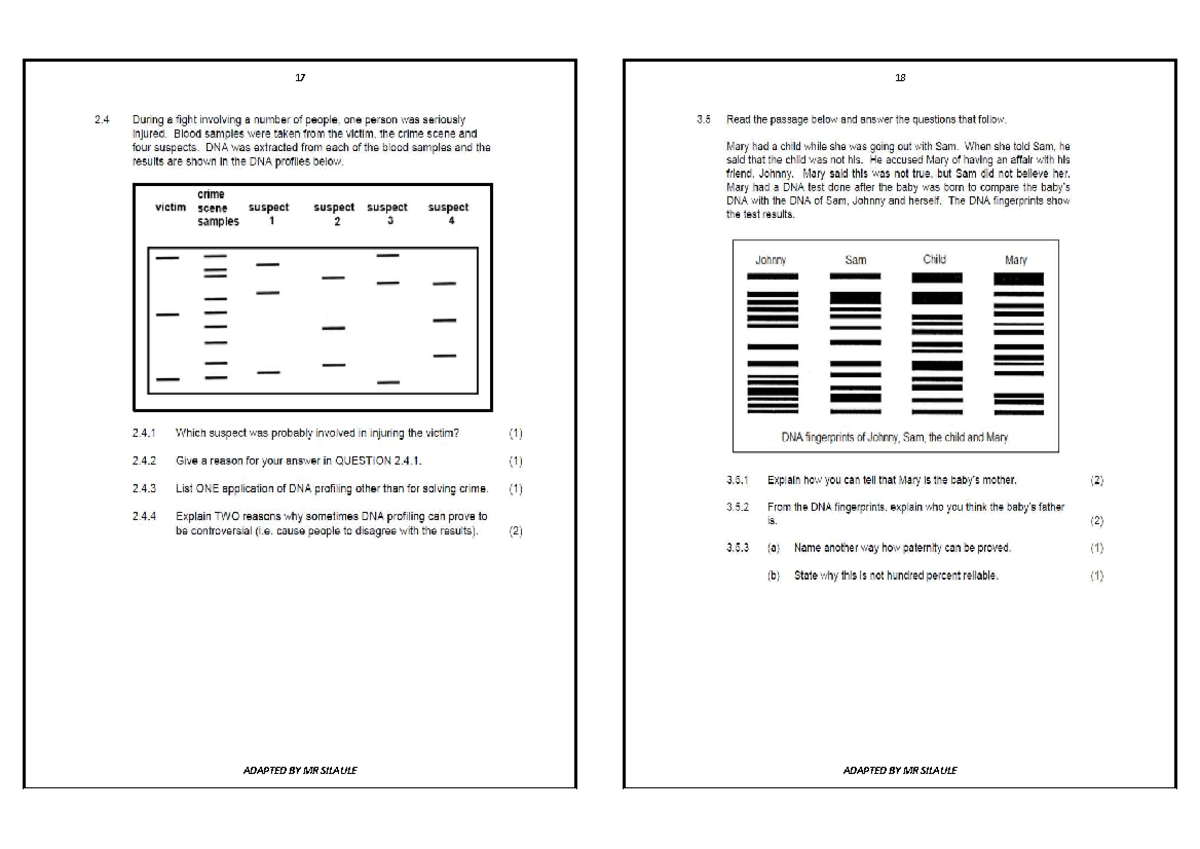 DNA Profiling - dna profiing - 17 ADAPTED BY MR SILAULE 18 ADAPTED BY ...