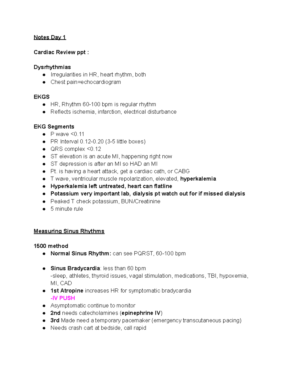 Med Surg 3 Final Exam Notes: Dysrhythmias & Cardiac Review - Studocu