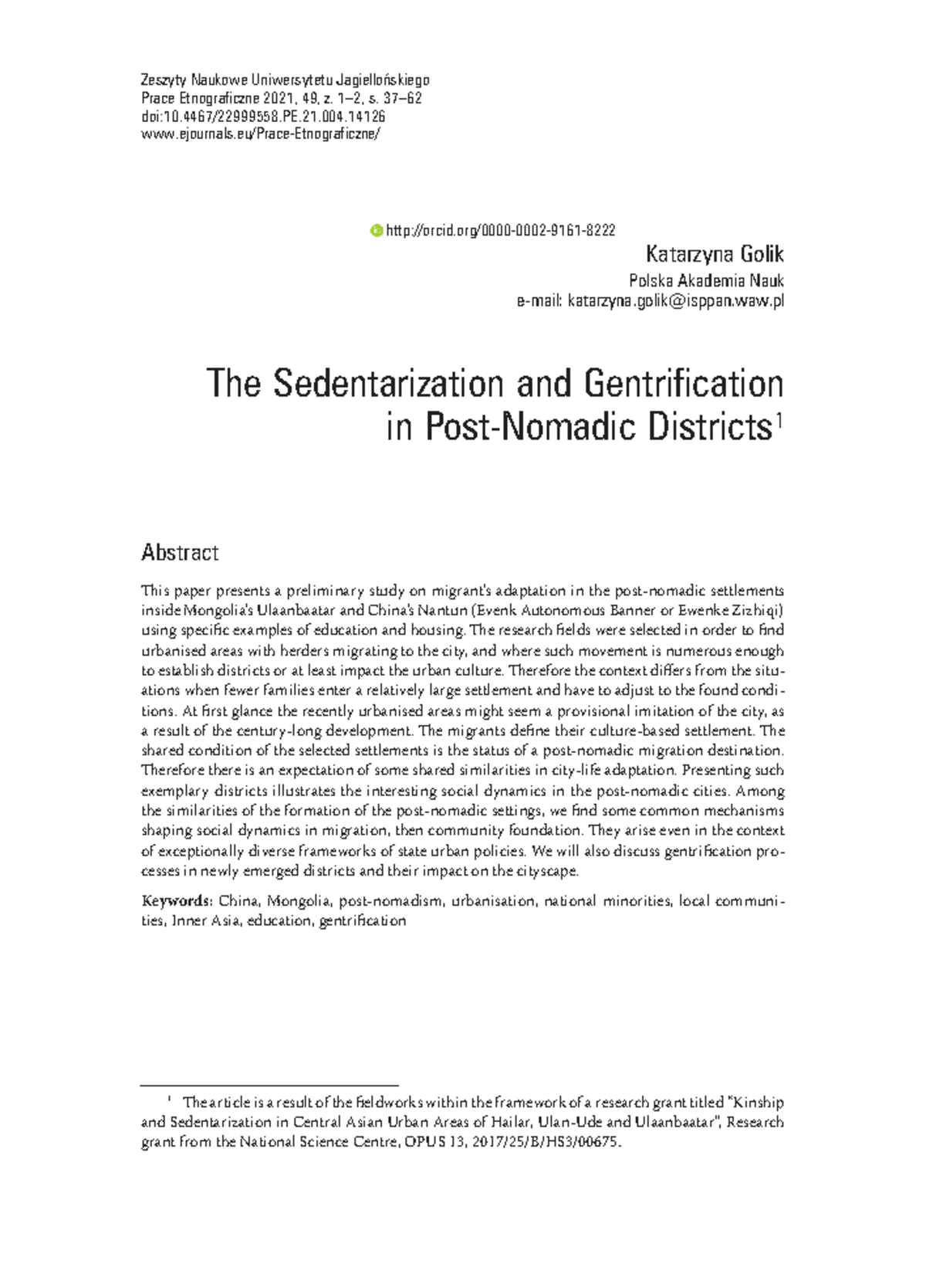Sedentarization and Gentrification in Urban Districts: A Study of ...