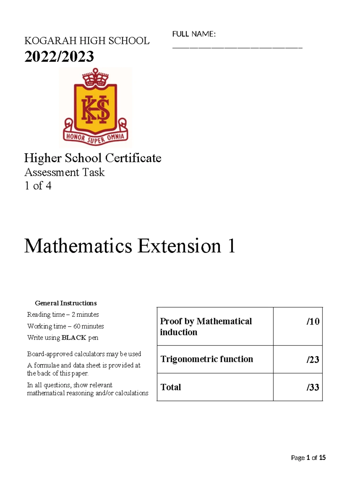 Year 12 Math Ext 2 Task 1 [Ch1 & Ch4] Solutions and Detailed ...