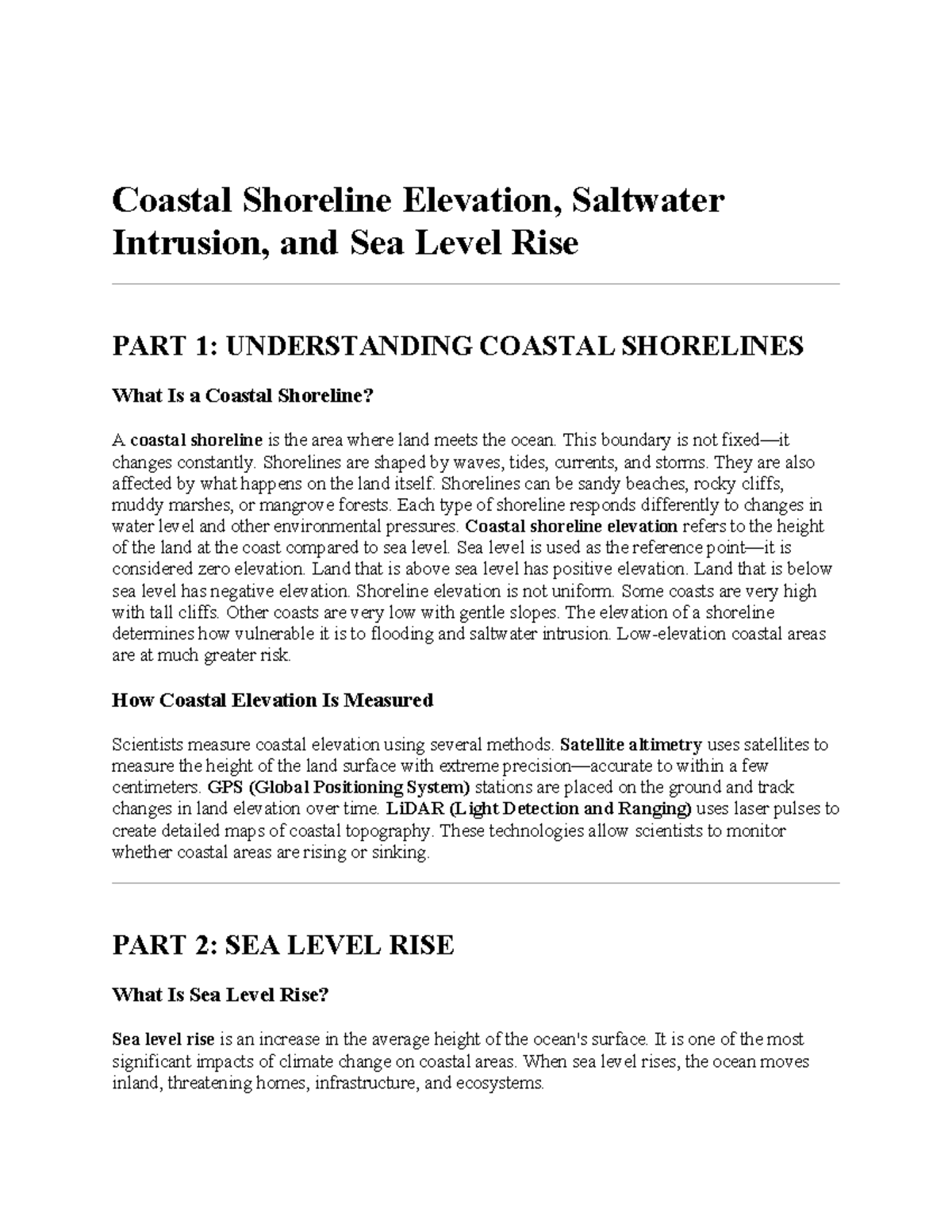 Coastal Shoreline Elevation & Sea Level Rise: Impacts & Insights - Studocu
