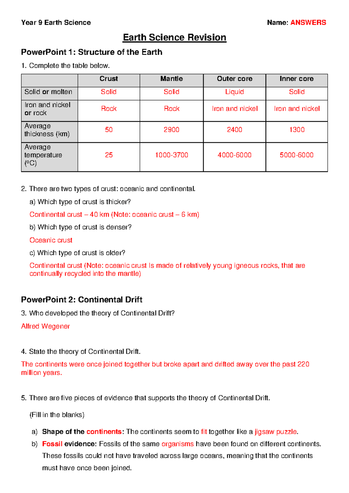 Year 9 Earth Science 20b Test Revision Q&A Guide - Studocu