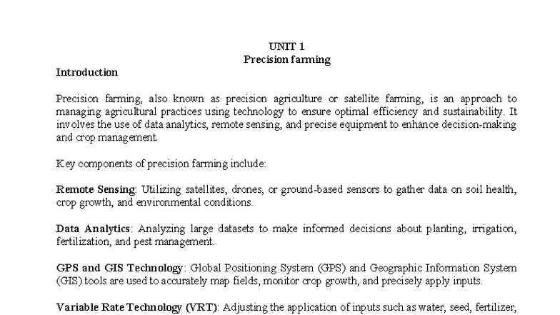 UNIT 1: Introduction to Precision Farming Techniques and Technologies ...