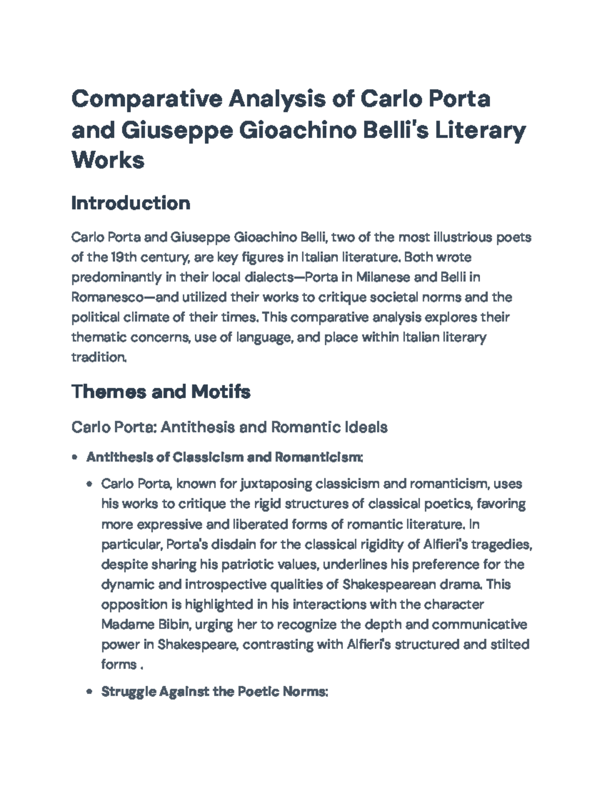 Comparative Analysis of Literary Works: Carlo Porta & Belli ...