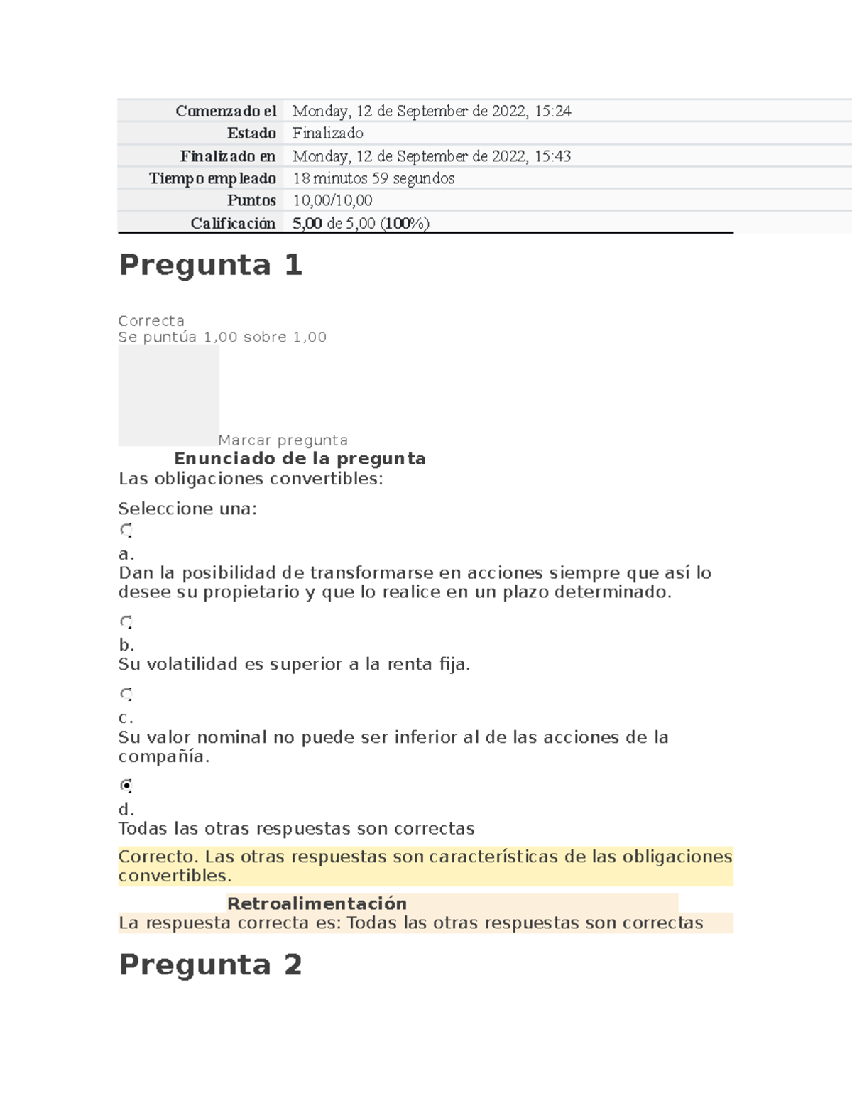 Evaluacion 2 - Resultados y Respuestas de la Prueba de Renta Fija - Studocu