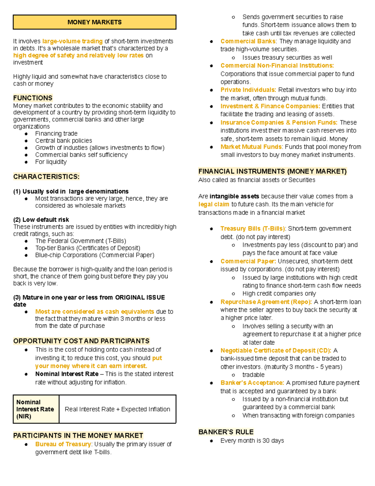 MONEY MARKETS: Functions, Characteristics, and Participants in Finmar ...