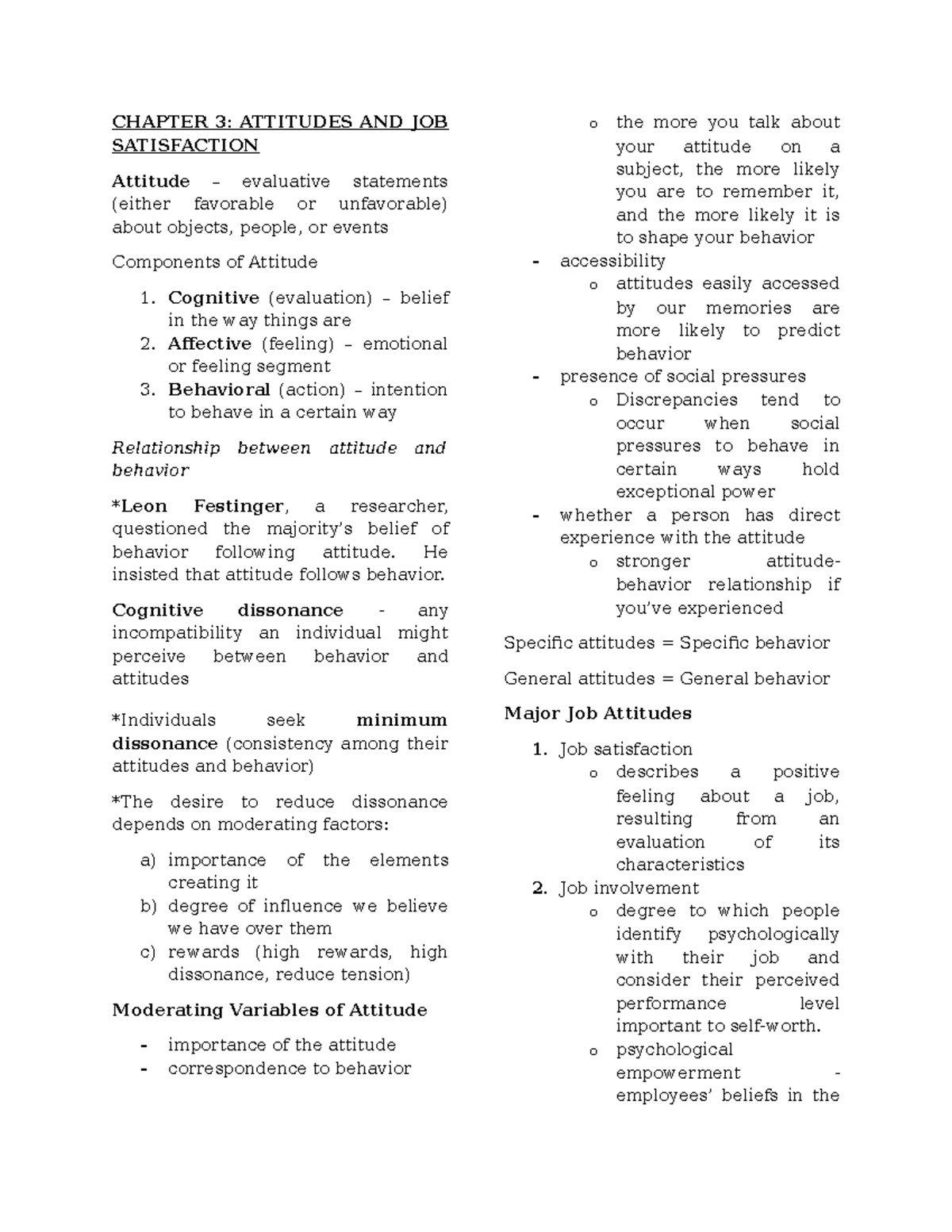 Chapter 3: Attitude and Job Satisfaction - CHAPTER 3: ATTITUDES AND JOB ...