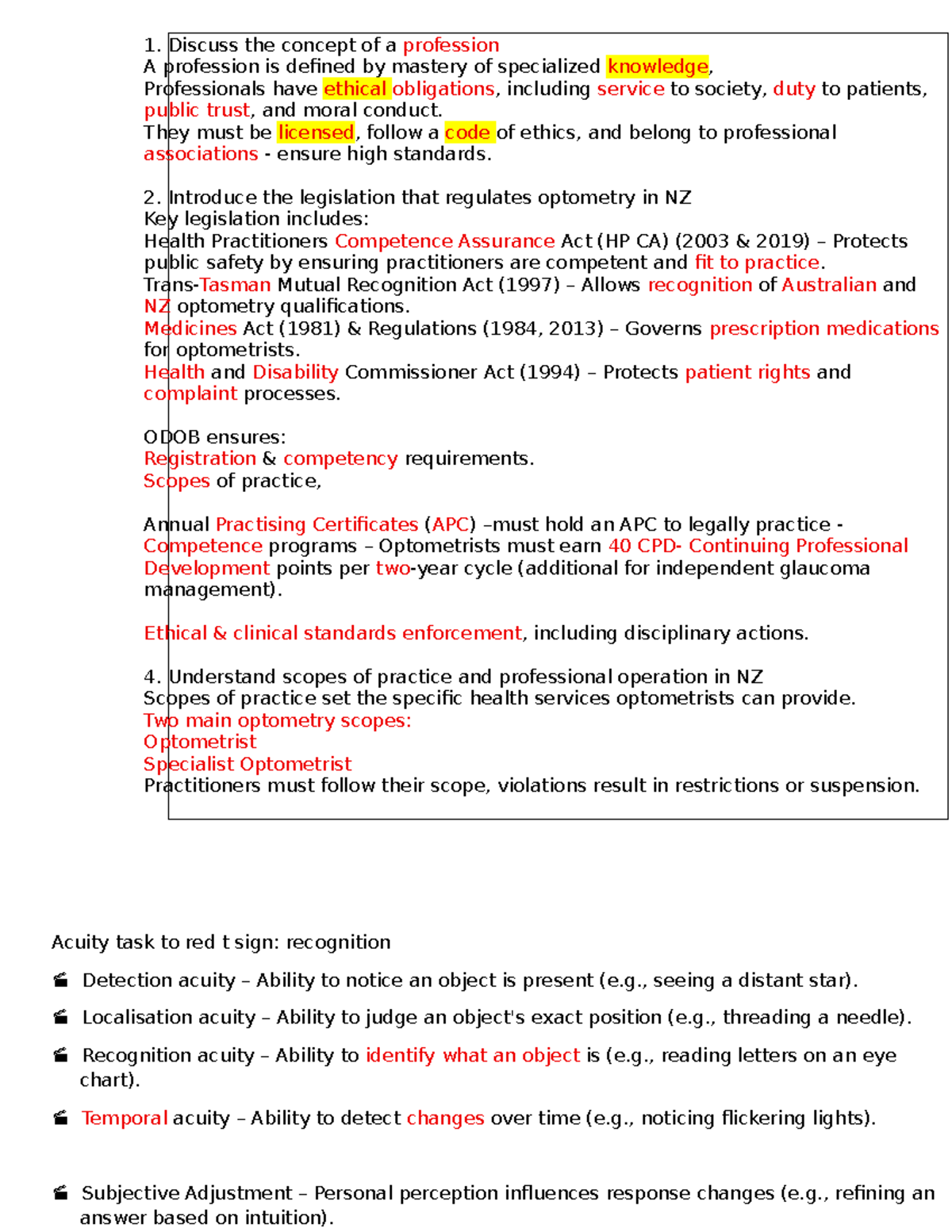 Optometry 216: Comprehensive Notes on Professional Practice and ...